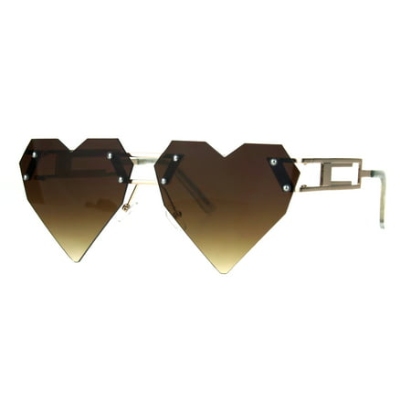 Womens Pixel Squared Geometric Heart Art Deco Nouveau Sunglasses Gold Brown
