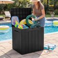 thumbnail image 2 of Coffre de Terrasse en Résine Grand Rangement Extérieur pour Meubles de Patio, Outils de Jardin, Articles de Piscine, Résistant aux Intempéries et aux UV, Verrouillable (Noir Foncé, 30 Gallons), 2 of 7