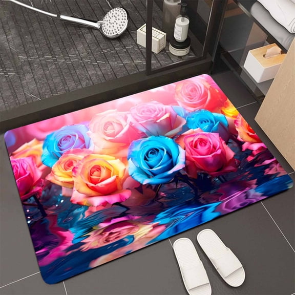 Wdhugt Kitchen Mat Cushioned Anti-Fatigue Floor Mat 15x23 Inches Colorful Bohemian Memory Flower Bath Rugs Non Slip Washable Waterproof Kitchen Mats Floor Comfort Mats for Sink Home Laundry Room