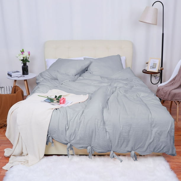Unique Bargains Washed Cotton Bedding Duvet Cover Pillowcase Solid