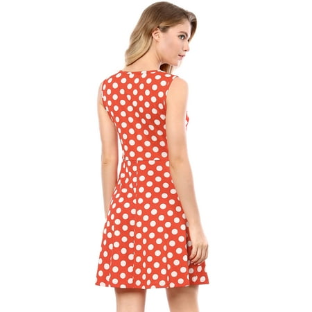 polka sleeveless knee xs dot above orange line dress