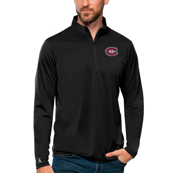Men's Antigua Black Montreal Canadiens Tribute Quarter-Zip Pullover Top