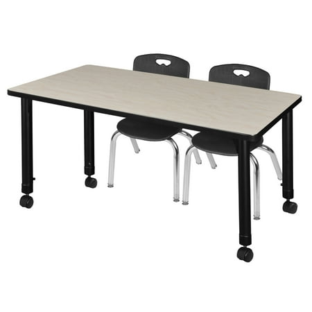 UPC: 0192357040331 | Regency Kee 48  x 24  Height Adjustable Mobile Classroom Table – Maple & 2 Andy 12-in Stack Chairs- Black