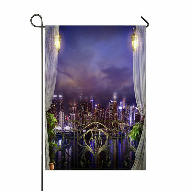 Bandera ABPHQTO Horizonte de la ciudad en la noche 70x100 cm para Hogar Jardín al aire libre