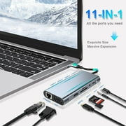 Duomigo 11-in-1 USB-C Hub Adapter with 4K HDTV, VGA, Type C PD, USB 3.0, RJ45 Ethernet, SD/TF Card Reader, 3.5mm Aux - Docking Station for MacBook Pro/Air