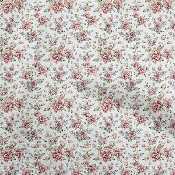 oneOone Cotton Poplin Twill White Fabric Florals Fabric For Sewing Printed Craft Fabric By The Yard 56 Inch Wide