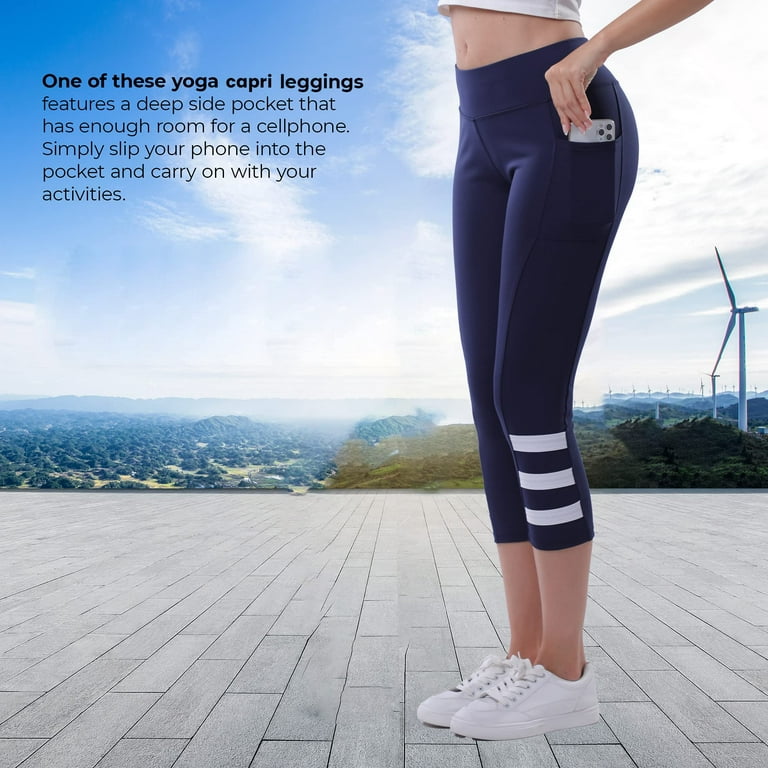 3-Pack: Women's Tummy Control Capri Leggings With Pockets