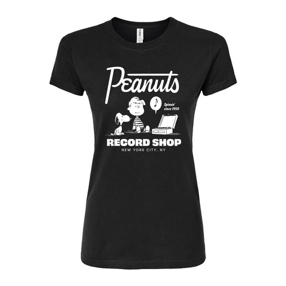 Peanuts - Record Shop - Juniors Fitted Graphic T-Shirt
