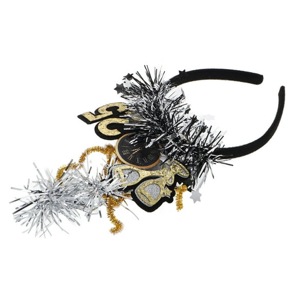 Luxshiny Comfortable Black Glitter Tinsel Headband for 2025 New Year Celebrations