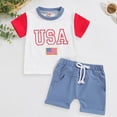 thumbnail image 4 of NOLDARES Little Boy 4th of July Outfit Short Sleeve Round Neck T-Shirt + Elastic Waist Shorts American Flag Embroidery 2Pcs Summer(White,0-6 M), 4 of 8