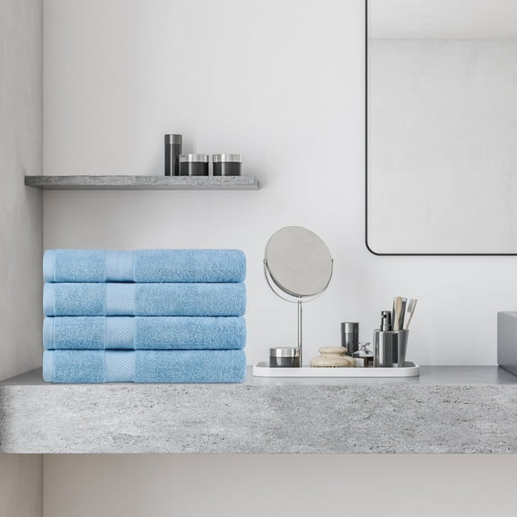 BNM Egyptian Cotton Solid Bath Towels, Set of 4, Winter Blue