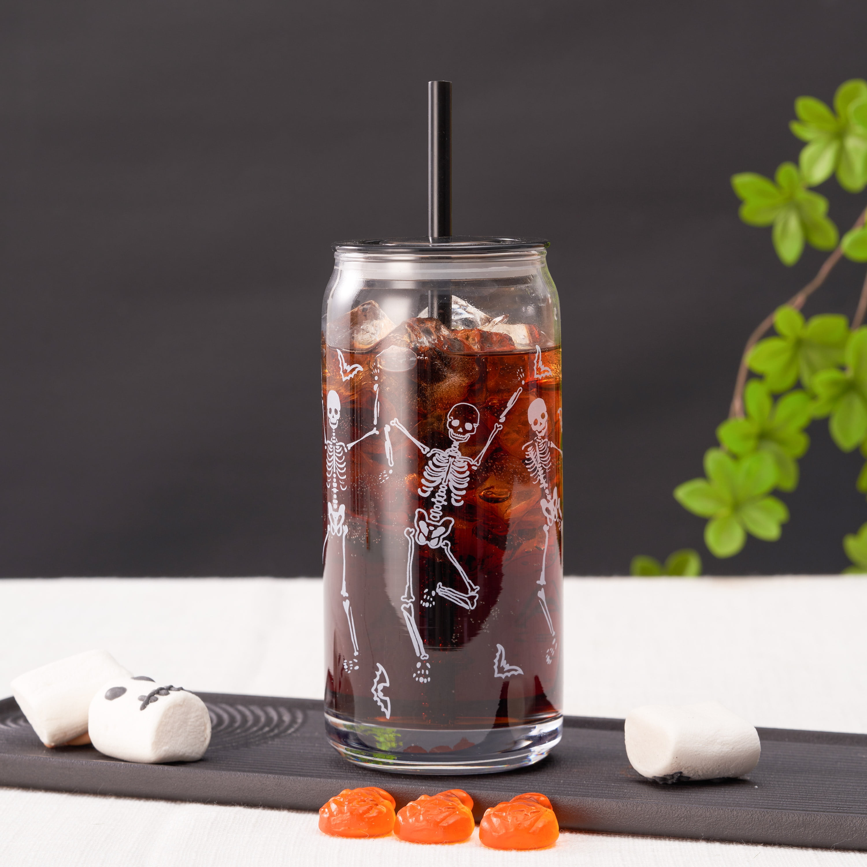 Way To Celebrate Glass Can Sipper, 20 oz, Halloween Dancing Skeleton