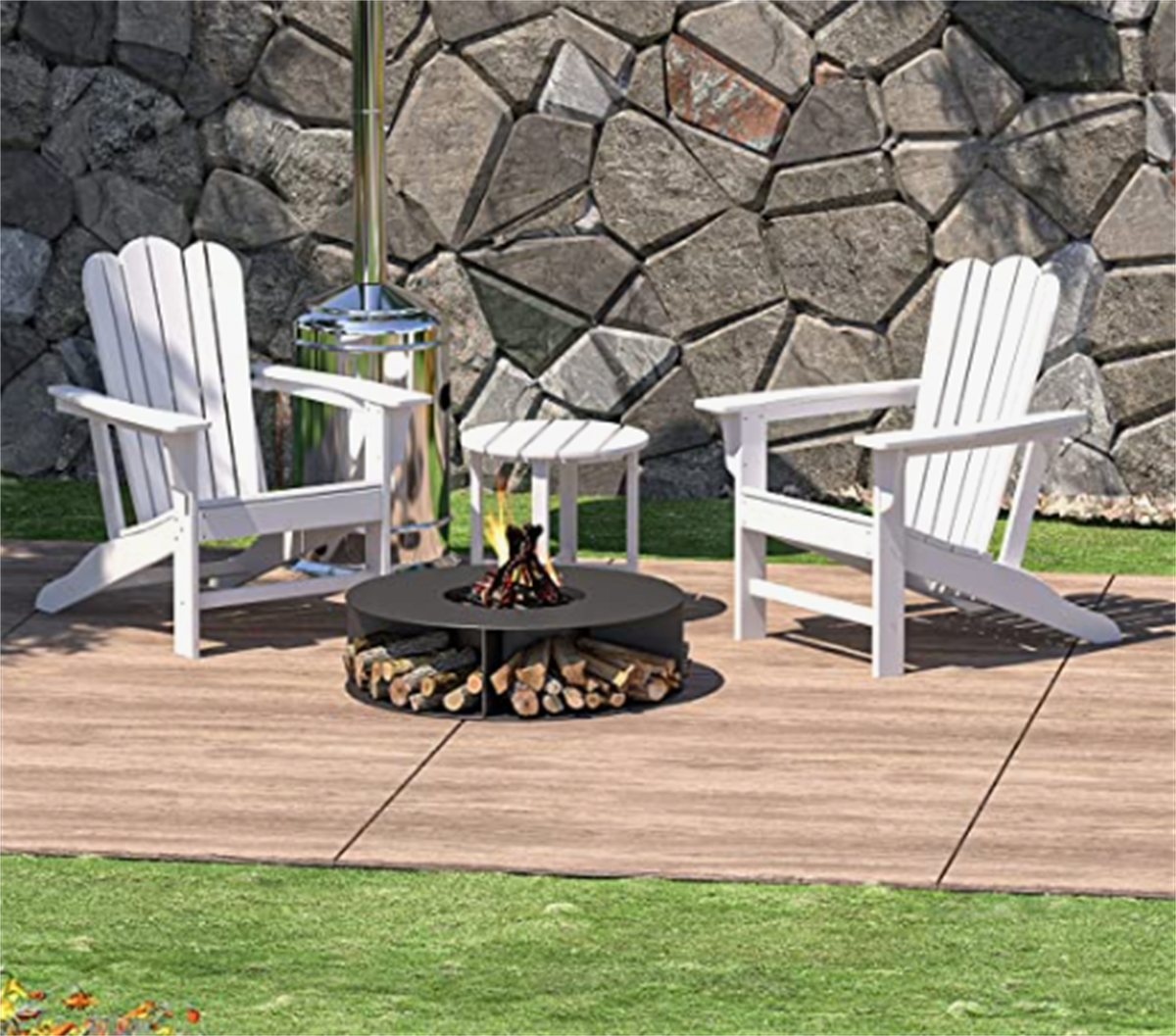 Adirondack Chair Set with 2 Plastic Adirondack Chairs & 1 Outdoor Side Table, Outdoor Adirondack Chair Patio Lounge Chairs with Large Seat & Tall Backrest for Patio Deck, Weather Resistant, White - image 1 of 7