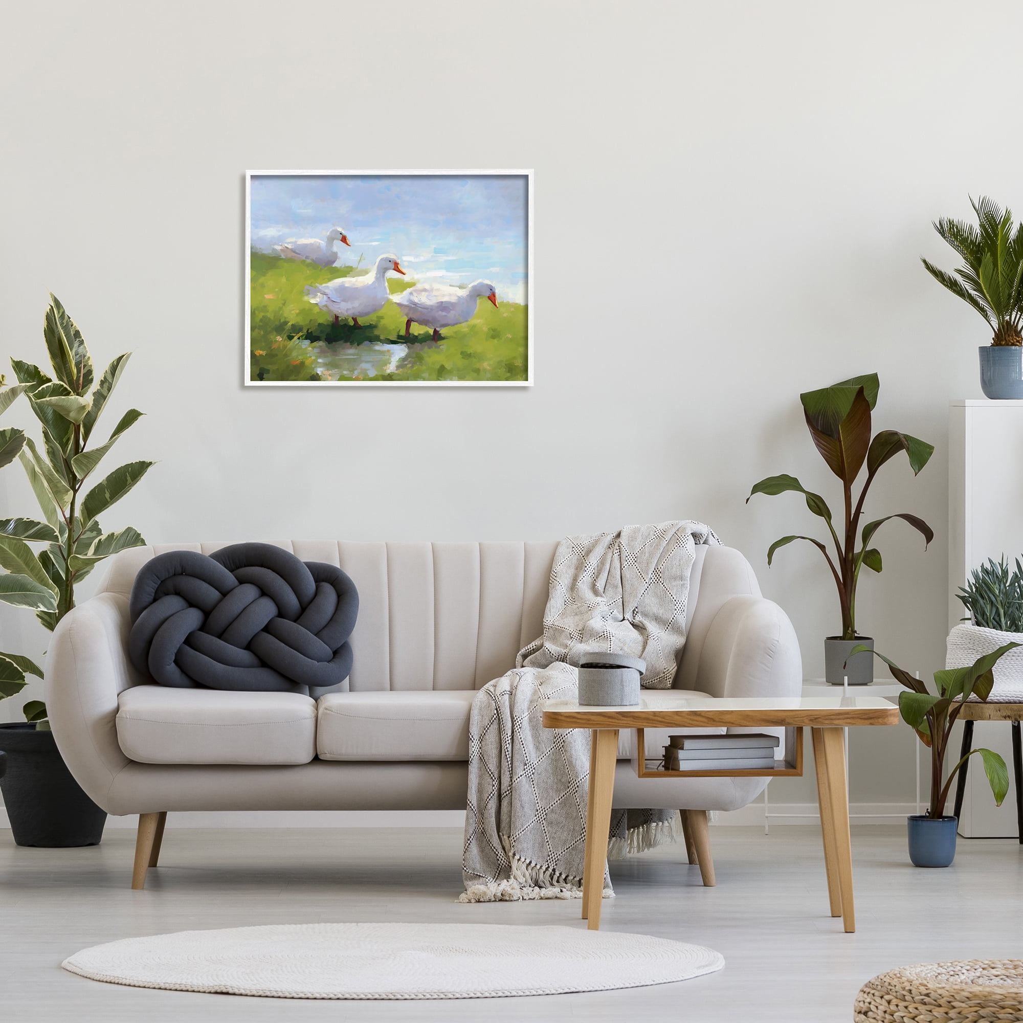 Stupell Industries Three Ducks Landscape Animals & Insects Painting White Framed Art Print Wall Art, 30 x 24