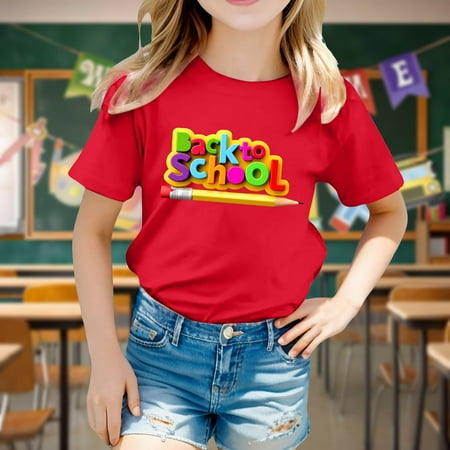 

Hbdhejl Toddler Boys Girls Shirts School Season T Shirt Summer Childrens Short Sleeved Tops Soft Comfortable Back To School Pattern Fashion Cartoon Casual Style Red 5-6 Years