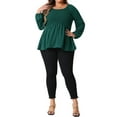thumbnail image 2 of Agnes Orinda Women's Plus Size Top Smocked Peplum Crew Neck Long Sleeve Babydoll Chiffon Blouses Tops 2X Green, 2 of 6