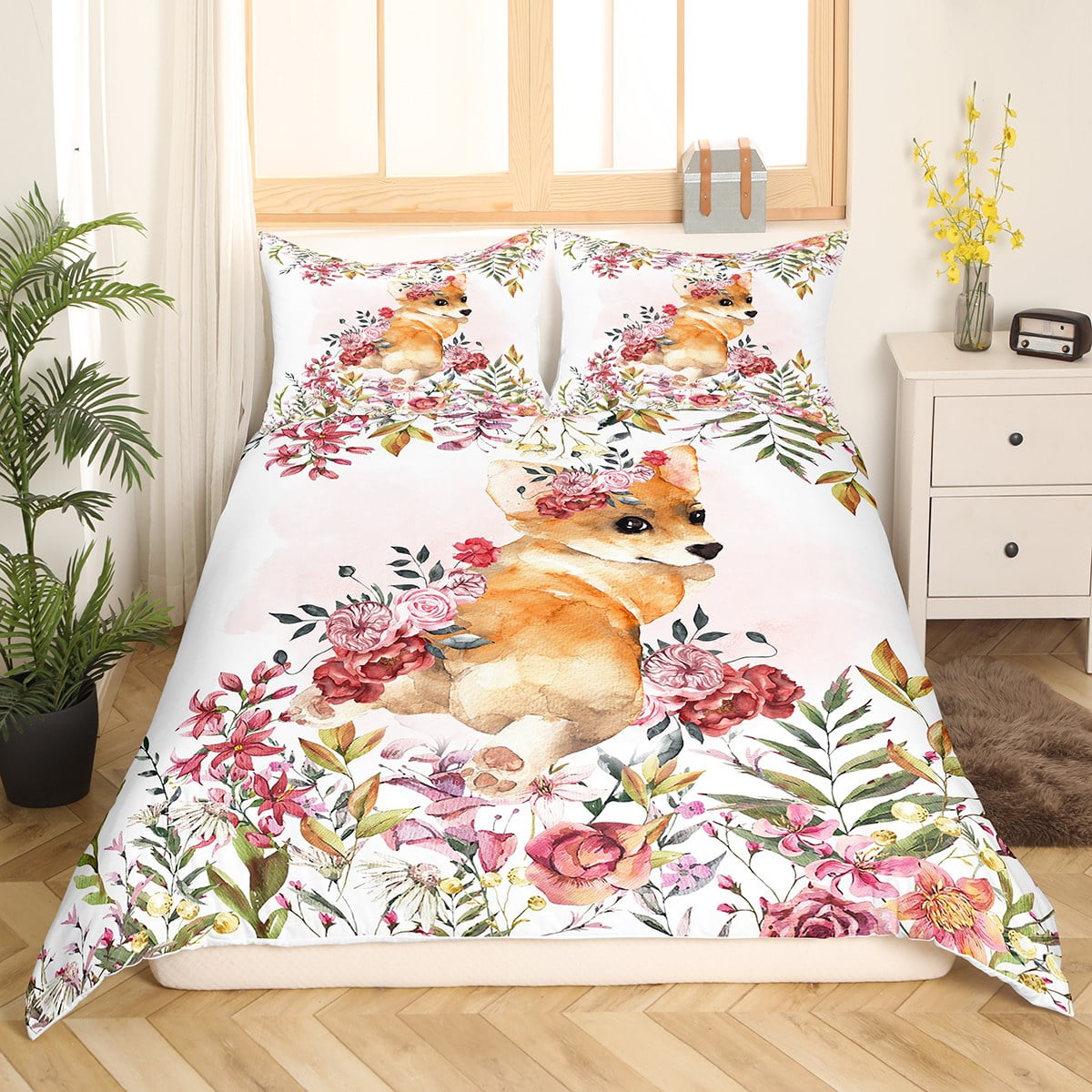 Jogo de cama com estampa de dinossauros rosa e lilás, temática de animais  fofinhos, kawaii, desenho animado, para crianças, com 1 edredom e 2  fronhas, tamanho queen