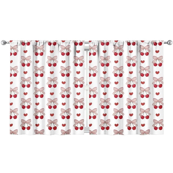 Nursery Curtains Boys Girls Kids Red Fruit Cherry Print Pattern Window Drapes for Living Bedroom Playroom Room Decor Rod Pocket 52x63Inch 2 Panels