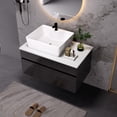 thumbnail image 5 of 32" Multi-layer Solid Wood Compact Freestanding Cabinet, Bathroom Storage Unit with Soft Close Drawer, Modern Small Bathroom Vanity with Ceramic Sink for Bathroom Organization, Black,White, 5 of 7