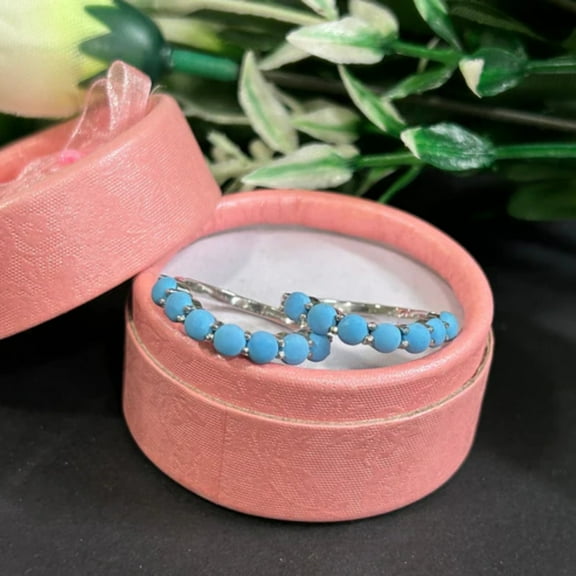 Round Cut Turquoise Bands in 925 Sterling Silver Engagement Ring Enhancer
