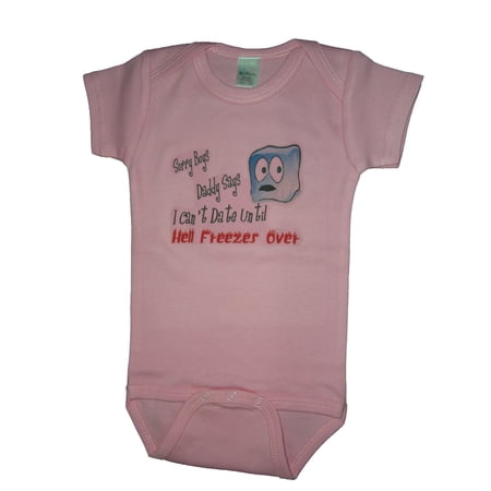 Daddy Says I Can't Date Untill Hell Freezes Over, Funny Baby Romper Size 0-6 Months (Pink)