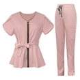 thumbnail image 5 of WULMLEO Womens Scrubs Outfits 2 Piece Short Sleeve Medical Scrub Sets Petite V Neck Casual Nursing Workwear Tops and Pants Stretch Working Zip up Comfortable Nurse Uniform Pink 2XL, 5 of 5