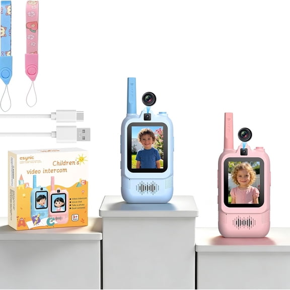 eSynic 2 Pack Kids Video Walkie Talkies, Dual Cameras 500FT Long Range, Type-C Rechargeable, Safe Outdoor Adventure Toys, Perfect Birthday Gifts for Boys & Girls