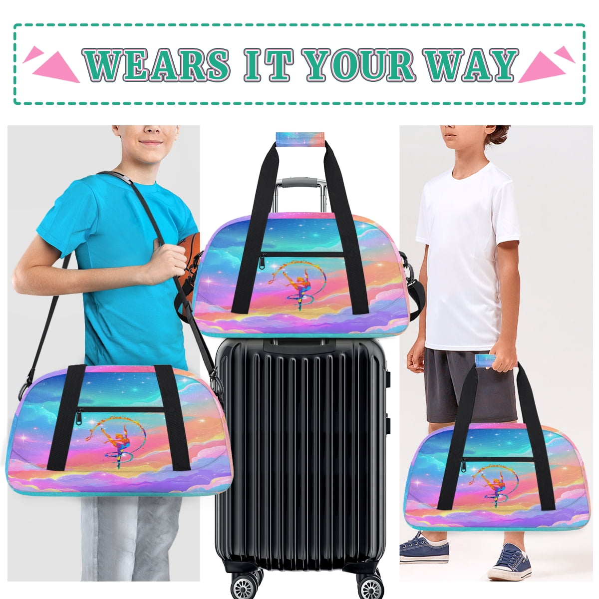 Qzjjjmy Dance Gymnastics Bag for Girls Duffle Bag Dance Travel and Gymnastics Tote Bag for Kids