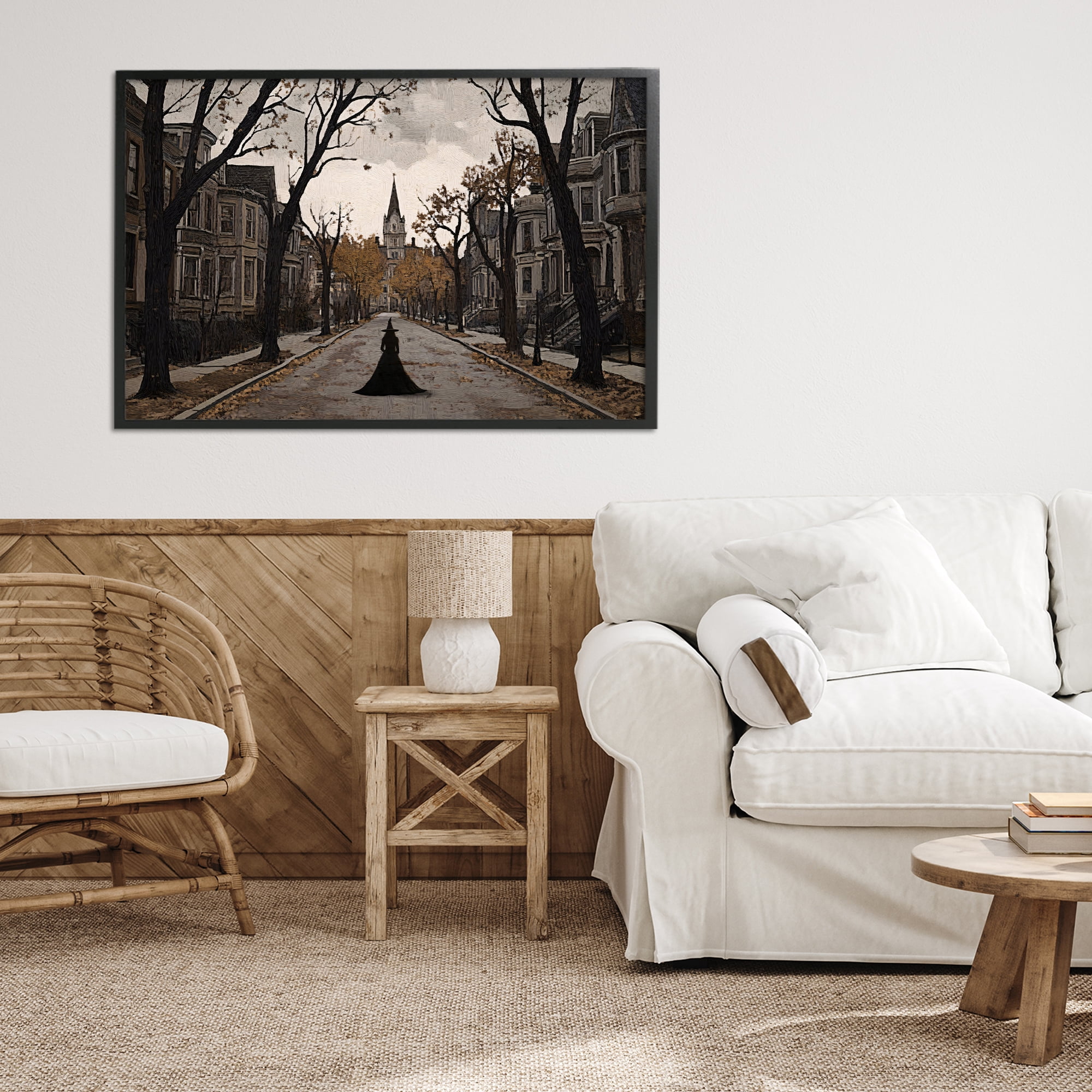 Stupell Industries Witch Strolling Town Streets Black Framed Giclee Art, design by Jacky Ngan