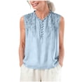 thumbnail image 1 of ZVNAH Haut Sans Manches à Broderie Florale pour Femme, Blouse Décontractée Style Henley à Col en V Volanté, P-2TG, 1 of 5