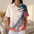 thumbnail image 2 of Summer Polo Shirts for Women Waffle Knit Retro Texture Print Golf Shirts for Women Short Sleeve Button Down Collar Fashion Clothing Blouse Orange XXL, 2 of 6