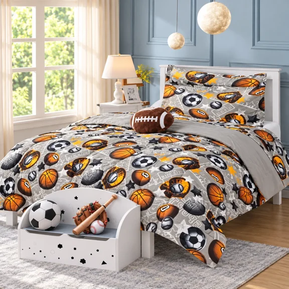 Gorgeous Home Linen Bedding Set Twin 6pc Football Sport Complete Bed in Bag Comforter with Plushie Toy Friend and Matching Sheet Set Bedroom Decor.