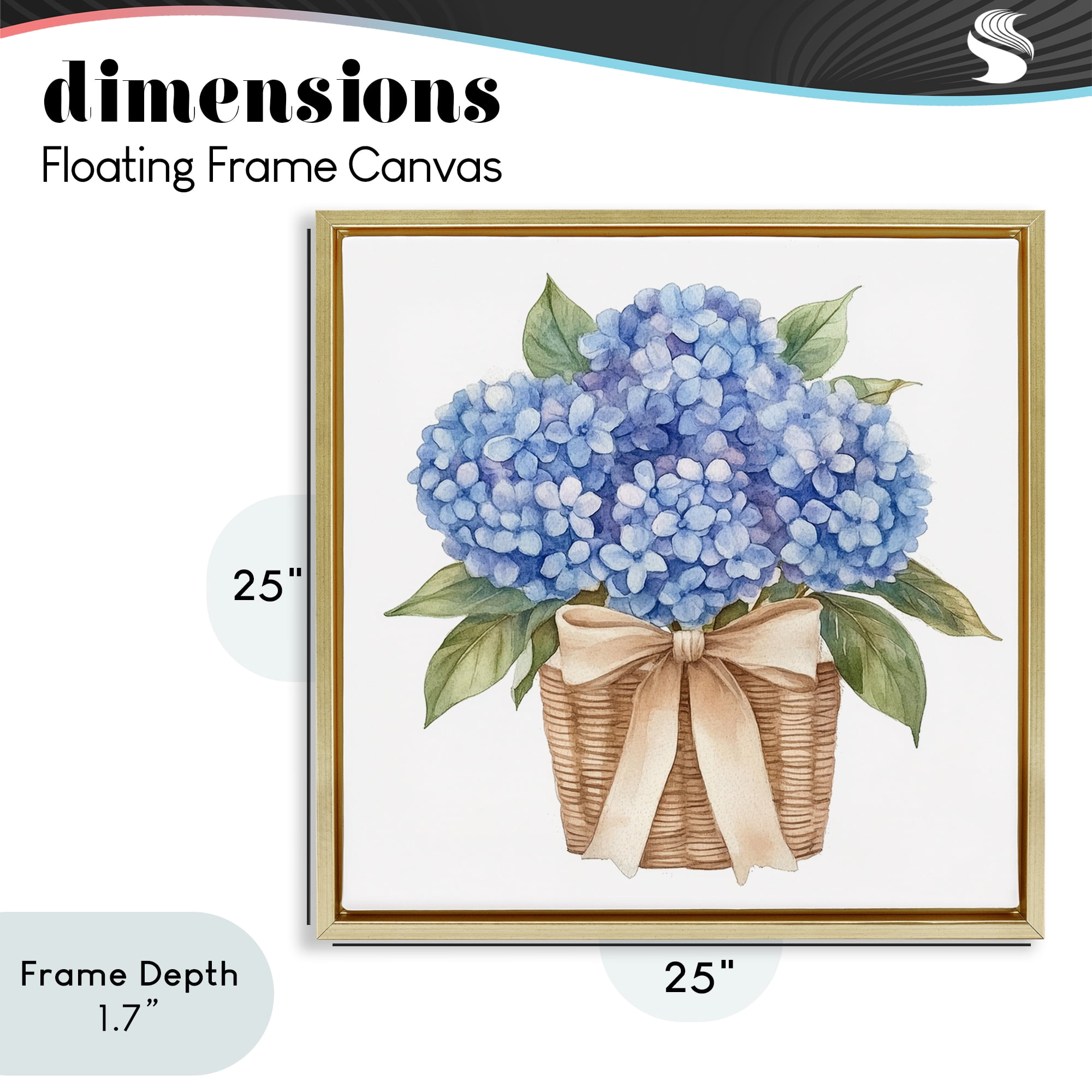 Stupell Industries Blue Hydrangea Picnic Basket Gold Framed Floater Canvas Wall Art, design by Petal Prints Design