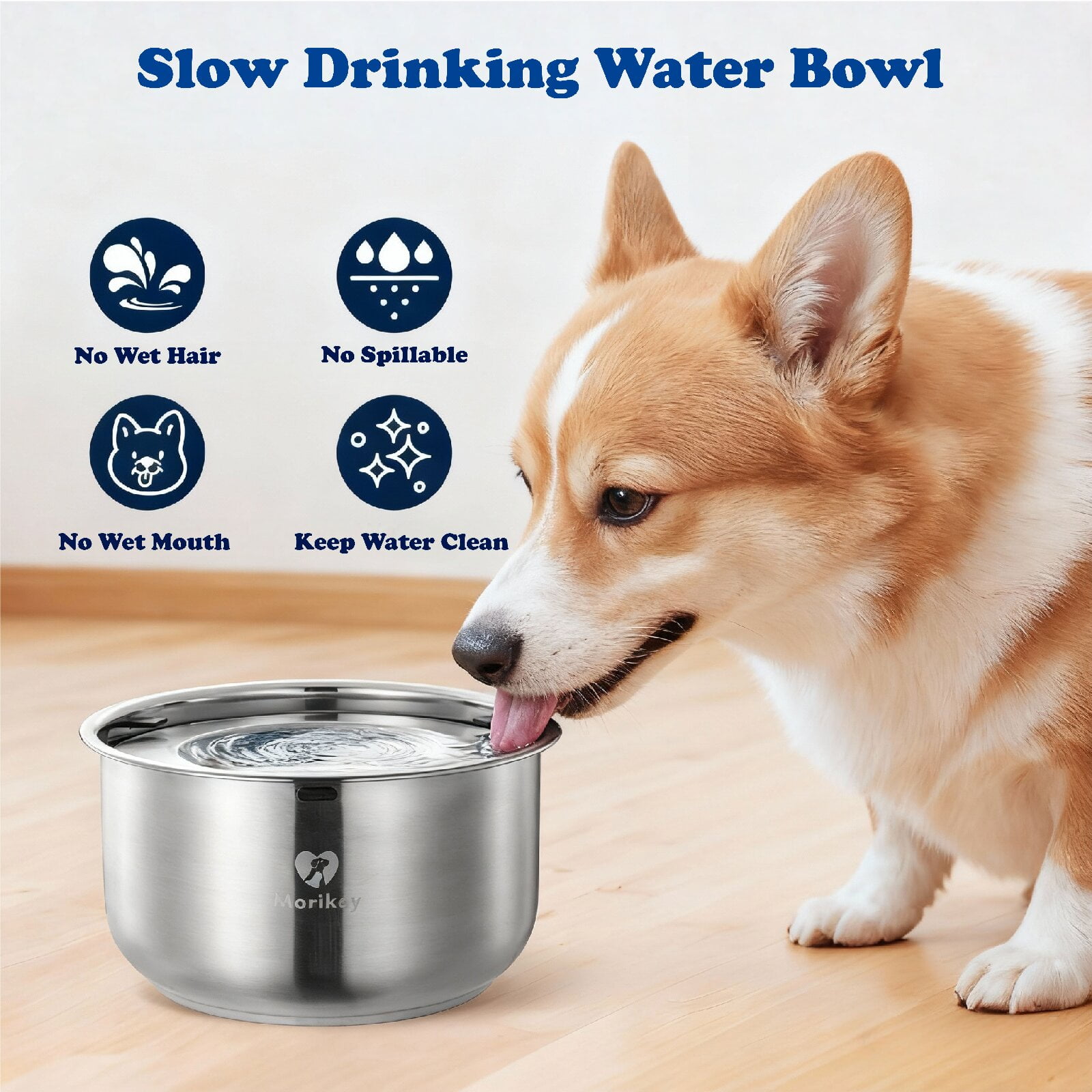 4.5L/152oz Slow Drinking Dog Water Bowl,Splash Proof Slow Feeder Bowl for Sloppy Messy Drinkers,Stainless Steel Pet Water Dispenser with Floating Disk,Spill Proof & Dishwasher Safe