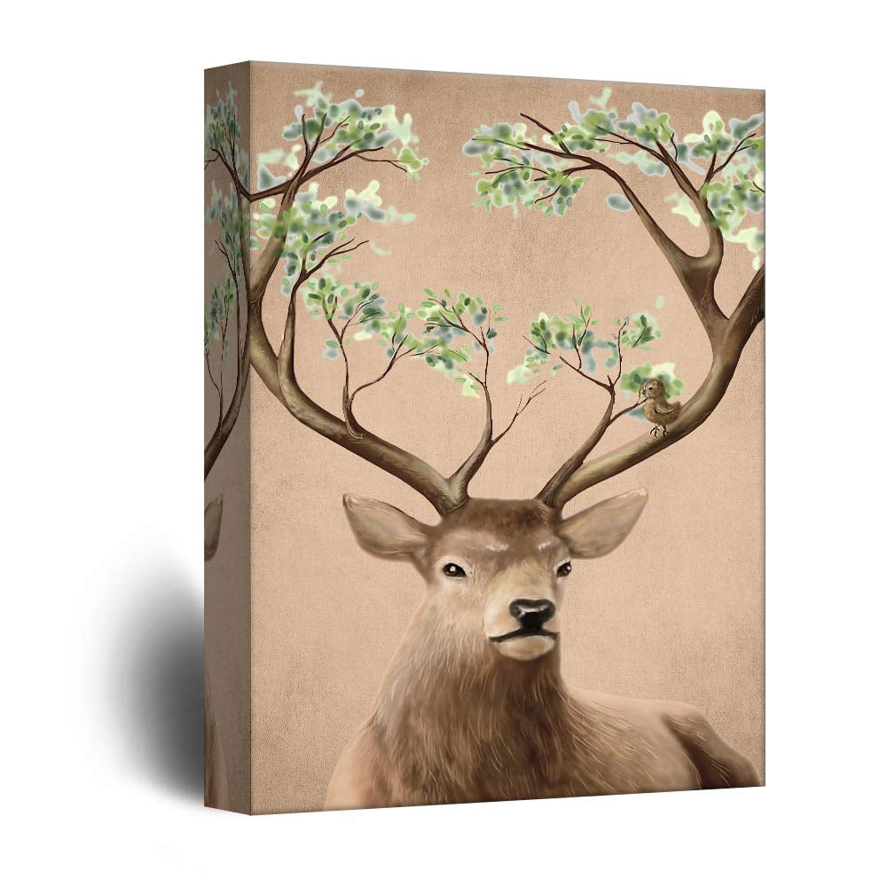 Wall26 Canvas Wall Art Mystical Deer Antlers Trees Giclee Print Gallery Wrap Modern Home