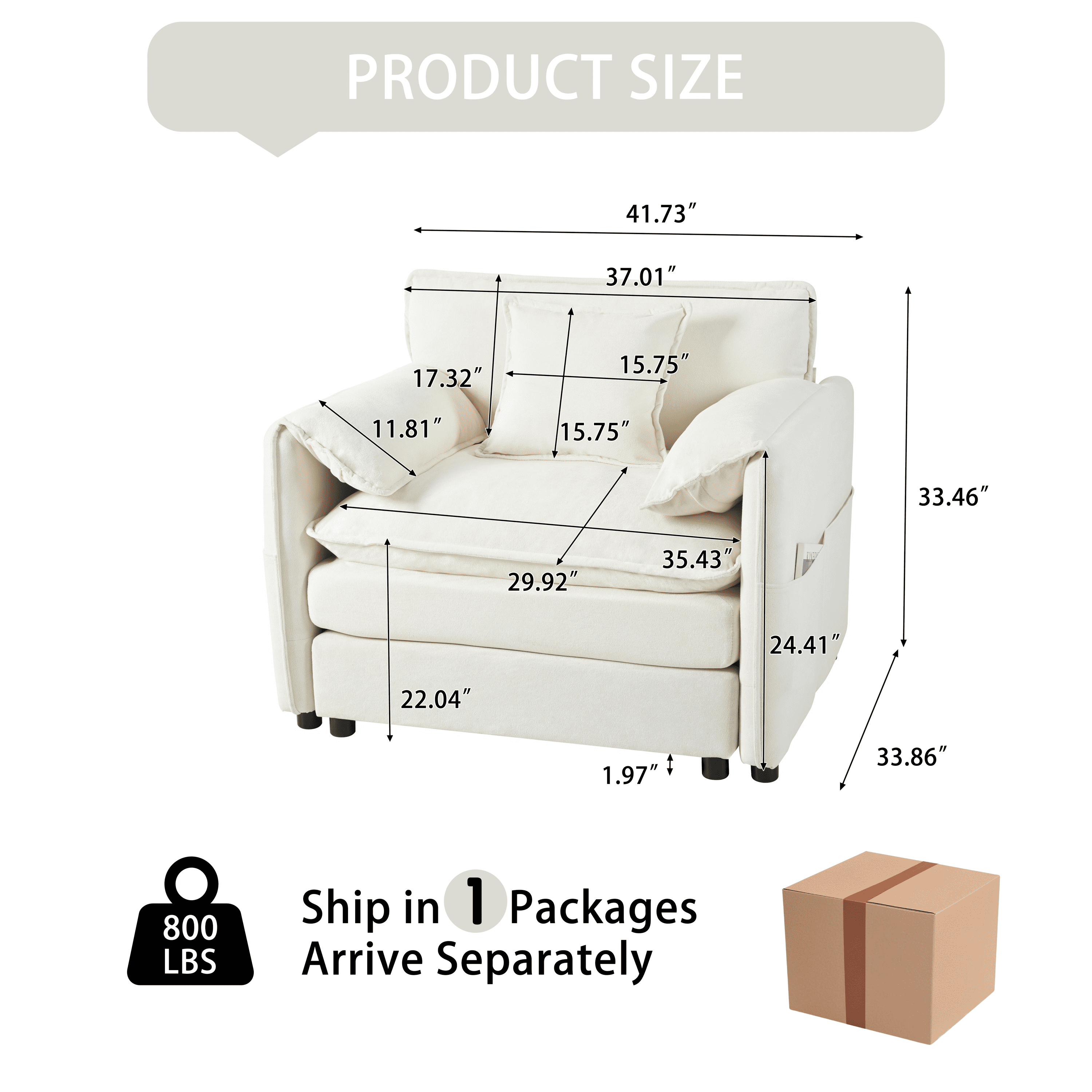 Leumius Oversized Armchair Accent Chairs,41.73" W Modern Upholstered Armchair with 1 Toss Pillow,Deep Seat Reading Sofa Chair for Living Room,Bedroom,Beige
