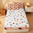 thumbnail image 4 of Homewish Cartoon Witch Cat Zipper Full Size Comforter Sets with Fitted Sheet and 2 Pillowcases for Girls, Halloween Spooky Animal Zipper Bedding Set, Peach Orange, Pumpkin Bat Reversible, 4 of 7