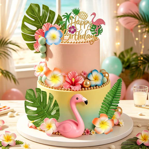 Hawaiian Style Cake Decoration Set - 23 Tropical Party Cake Picks, Perfect for Beach Birthday Celebrations