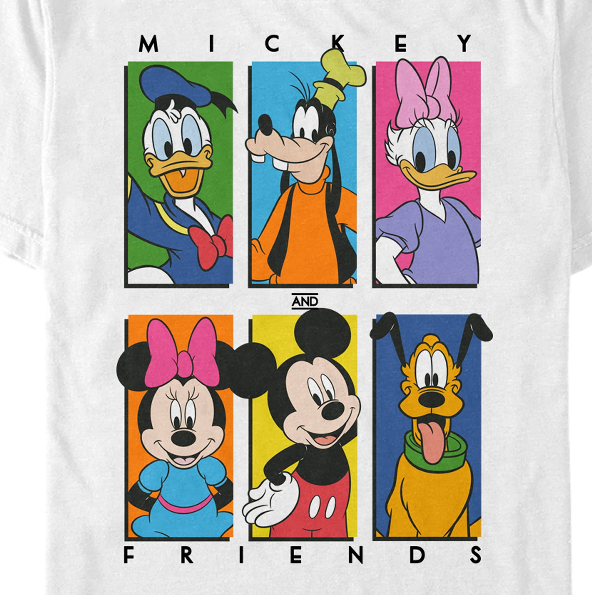 Men's Mickey & Friends Colorful Character Panels Graphic Tee White Small