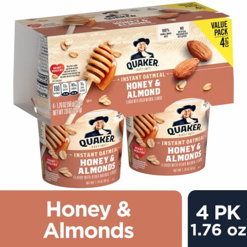 2X - Quaker Honey & Almonds Instant Oatmeal Cups 4 ct