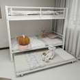 thumbnail image 2 of Twin over Twin Bunk Bed with Trundle,Heavy Duty Metal Bed Frame with Sturdy Guardrail for Kids/Adults,Noise Reduced,White, 2 of 8