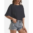 thumbnail image 2 of Women's Comfy Basic Workout Gym Short Sleeve Crop Tops Casual Loose Oversized T-Shirts, 2 of 6