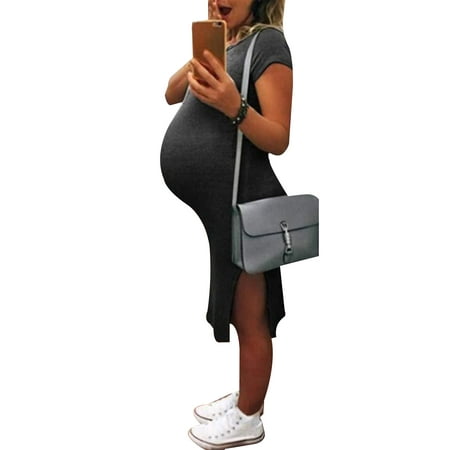

Enjiwell Women s Pregnant Summer Short Sleeve Basic Bodycon Maternity T-Shirt Dress