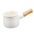 thumbnail image 5 of Enamel Milk Pan Warmer Saucepan Pan Cookware with Wooden Handle White, 5 of 9