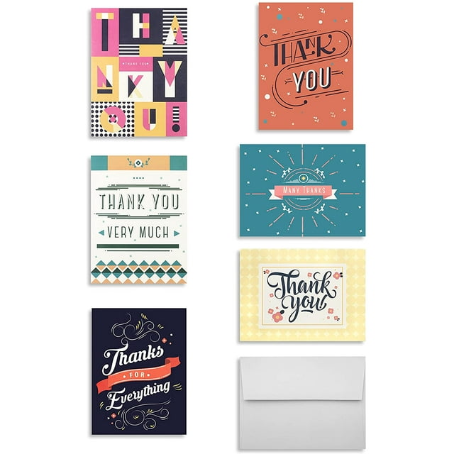 Miliko Ensemble de Cartes de Remerciement - 36 Cartes et Enveloppes - 6 Designs