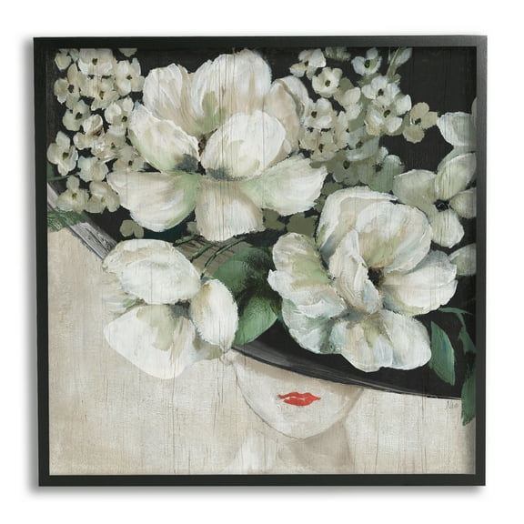 Stupell Rustic Fashion Woman Floral Hat Botanical & Floral Painting Black Framed Art Print Wall Art
