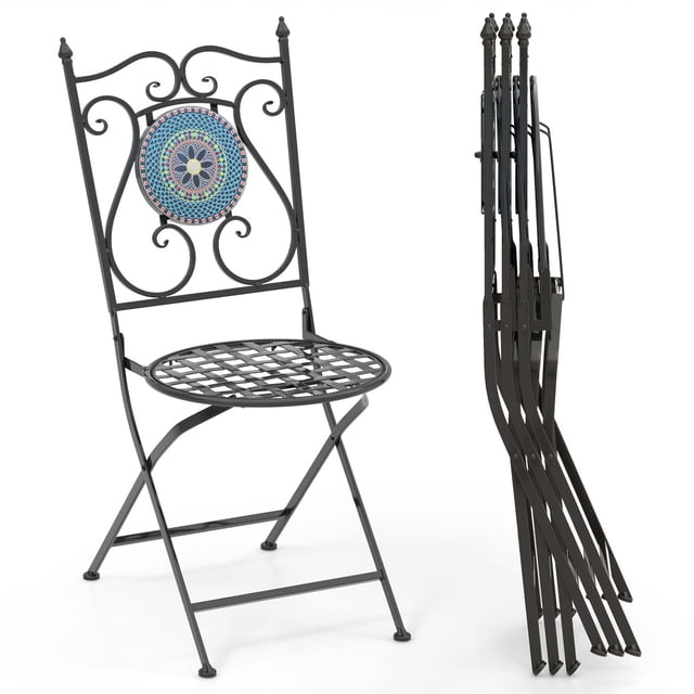 Costway Set of 4 Mosaic Chairs for Patio with Decorative Backrest Heavy-Duty Frame