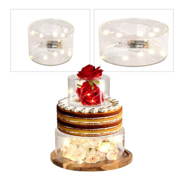 Soporte de exhibición de acrílico redondo transparente para tartas con tapa, nivel flotante de cilindro, bandeja decorativa para cupcakes para bodas, fiestas de cumpleaños, 10 pulgadas de