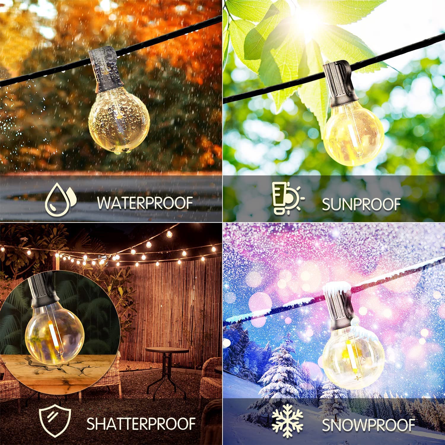 DAYBETTER 25ft Outdoor String Lights,15W G40 E12 Globe Patio Lights with 12  Edison Vintage Bulbs,Waterproof Connectable Hanging Lights for Backyard ,Porch,Balcony,Party Decor