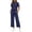 Dark Blue, variant on IUYRTFE Women Solid Color Short Sleeve Top and Drawstring Wide Leg Pants Set Casual 2 Piece Outfit